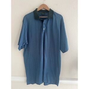 Vintage Hugo Boss Golf Polo Shirt Mens XL Blue Striped Short Sleeve Casual *Read